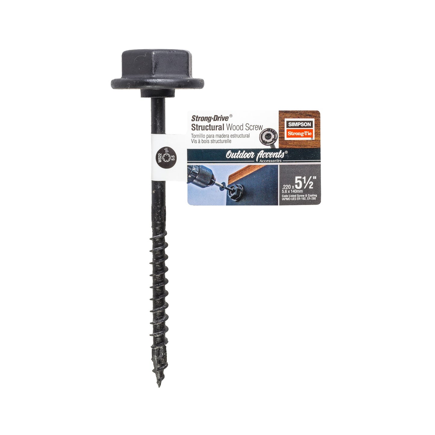 0.220" x 5-1/2" Strong-Tie SDWS22512DBB-RN1 Structural Screw T40 Star - Double Barrier Black Coating, Pkg 1