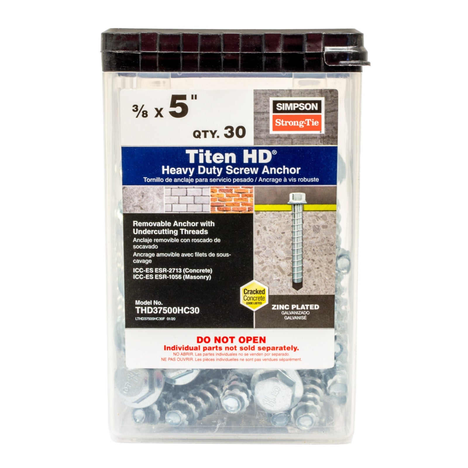 3/8" x 5" Strong-Tie THD37500H Titen HD Screw Anchor, Zinc packaging