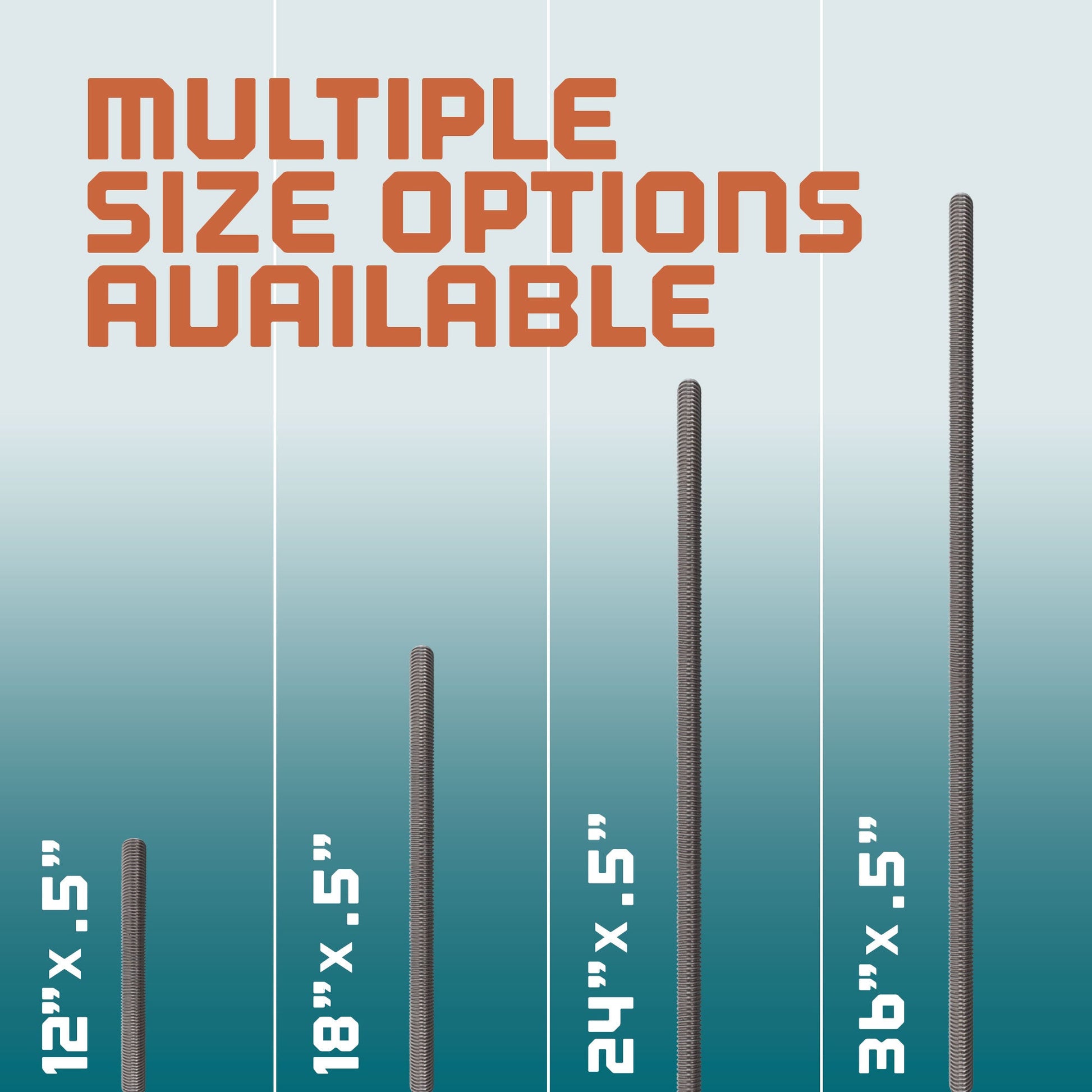 1/2"-13 x 1.5' 304 Stainless Steel Threaded Rod - Multiple Lengths