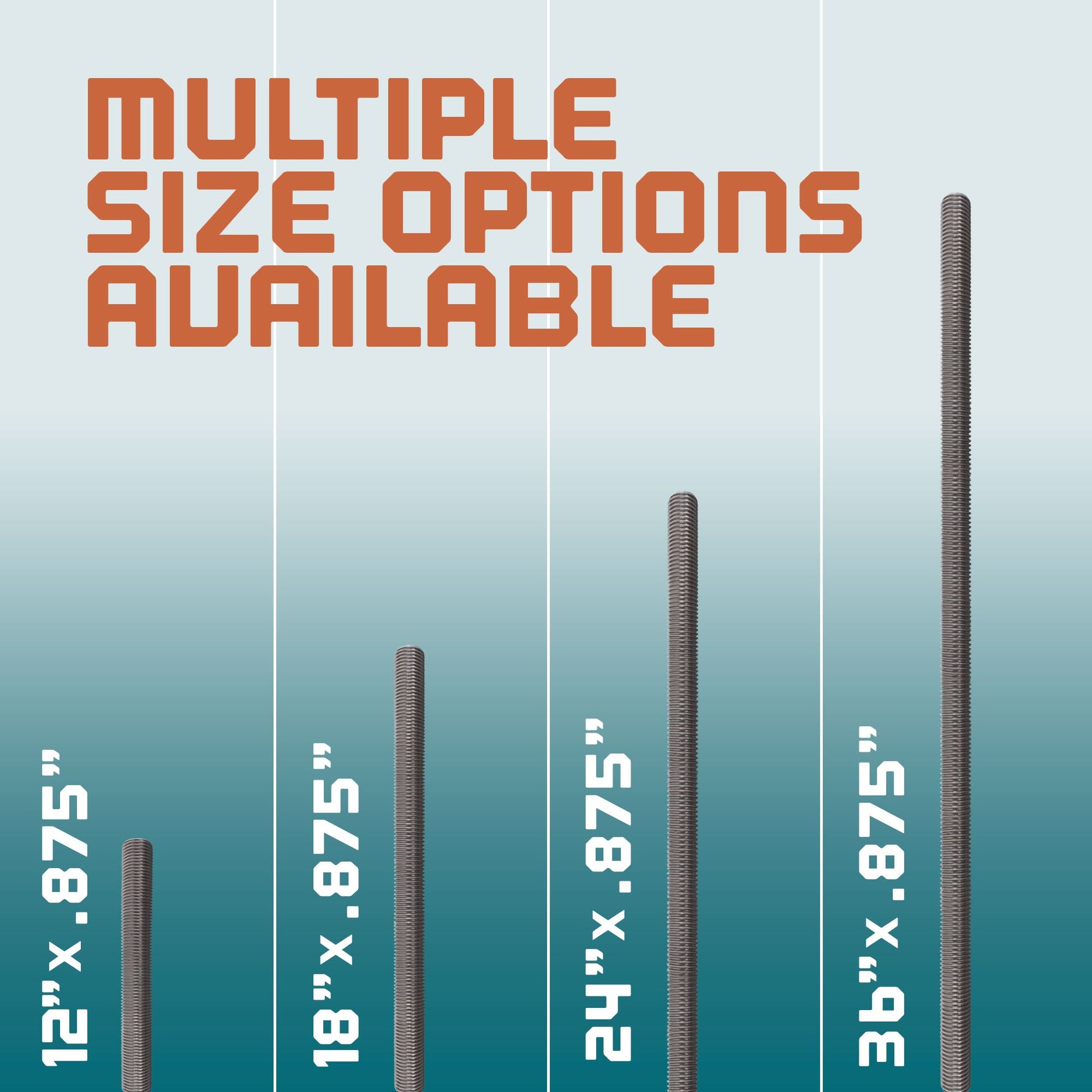 7/8"-9 x 1' 304 Stainless Steel Threaded Rod - Multiple Lengths