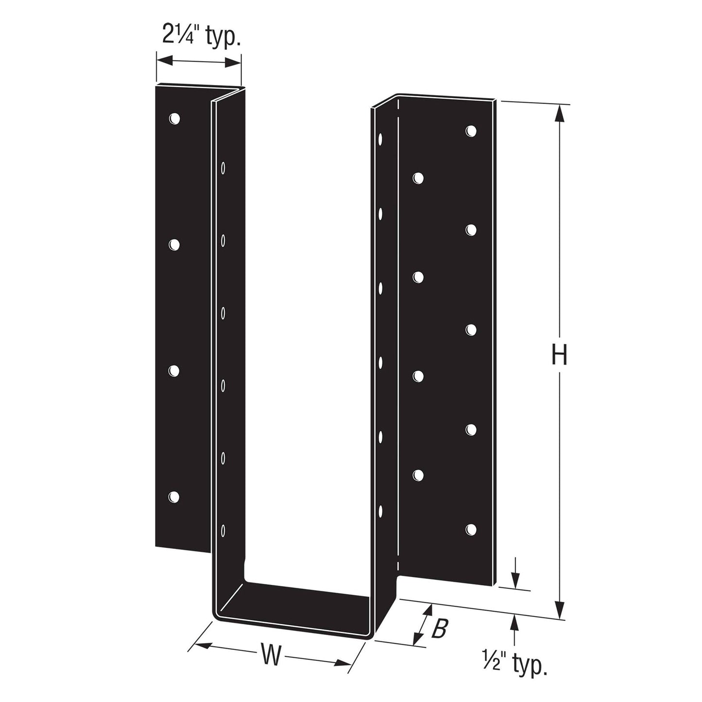 Simpson UA13.5PC U-Shaped Architectural Joist Hanger Illustration