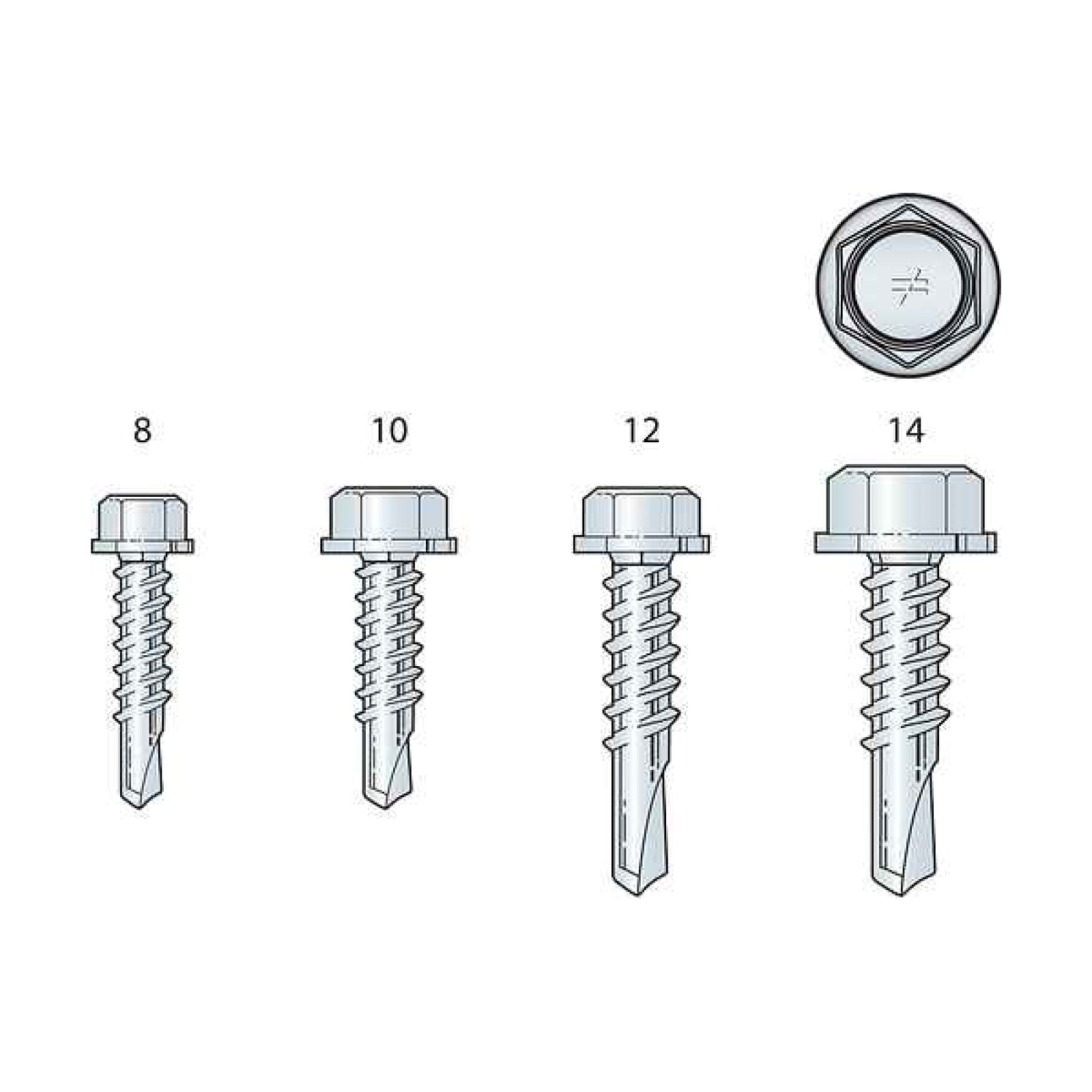 Simpson X34B1016-5K #10 x 3/4" Strong-Drive Self-Drilling Screw - Clear Zinc Coating - Loose - Pkg 5,000 sizing chart