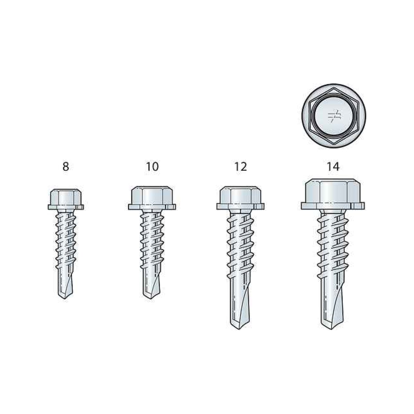 Simpson XU34B1016-5K #10 x 3/4" Strong-Drive Self-Drilling Screw - Clear Zinc Coating - Pkg 5,000 sizing chart