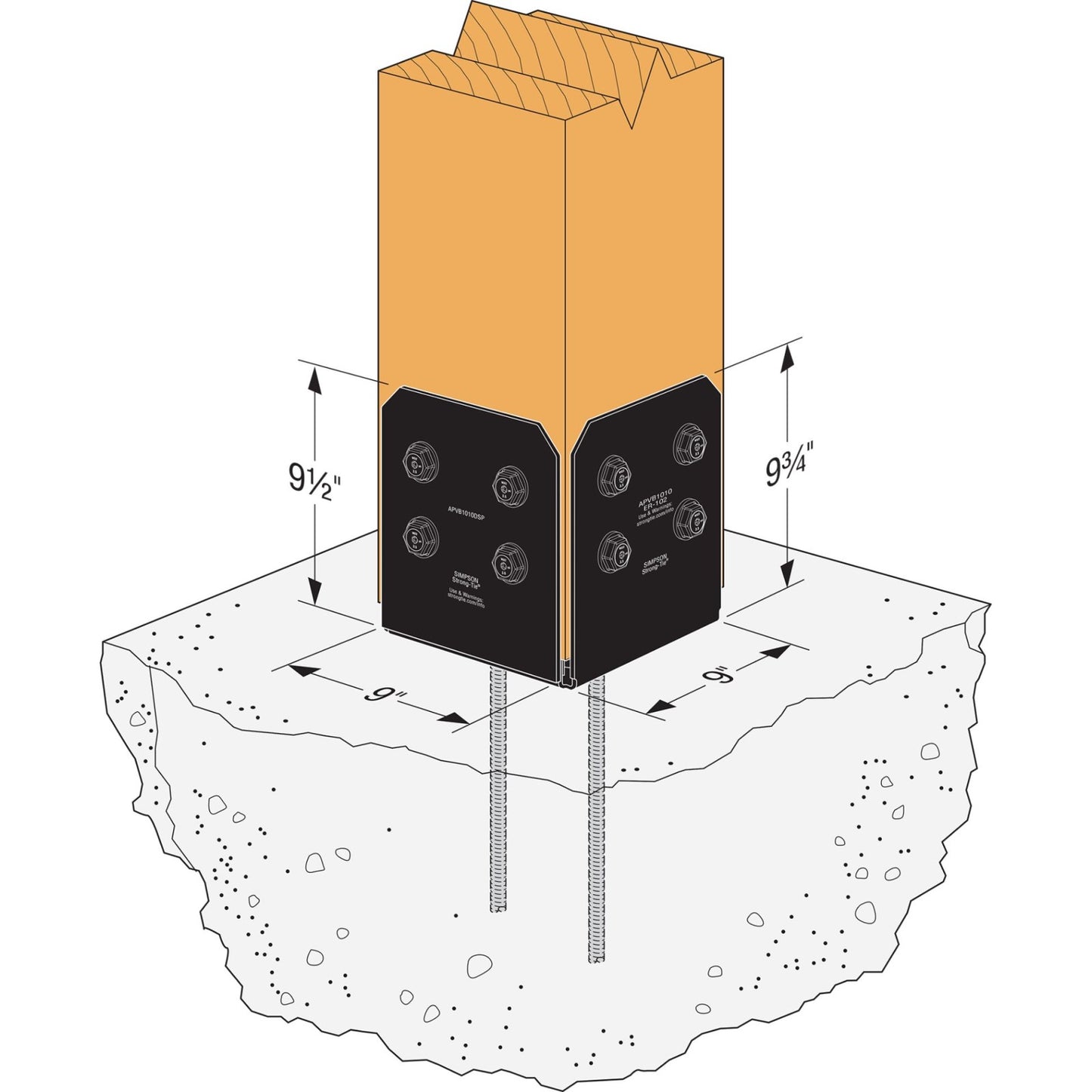 Simpson APVB1010DSP Avant Decorative Post Base Plates Black Powder Coat image image 4 of 4