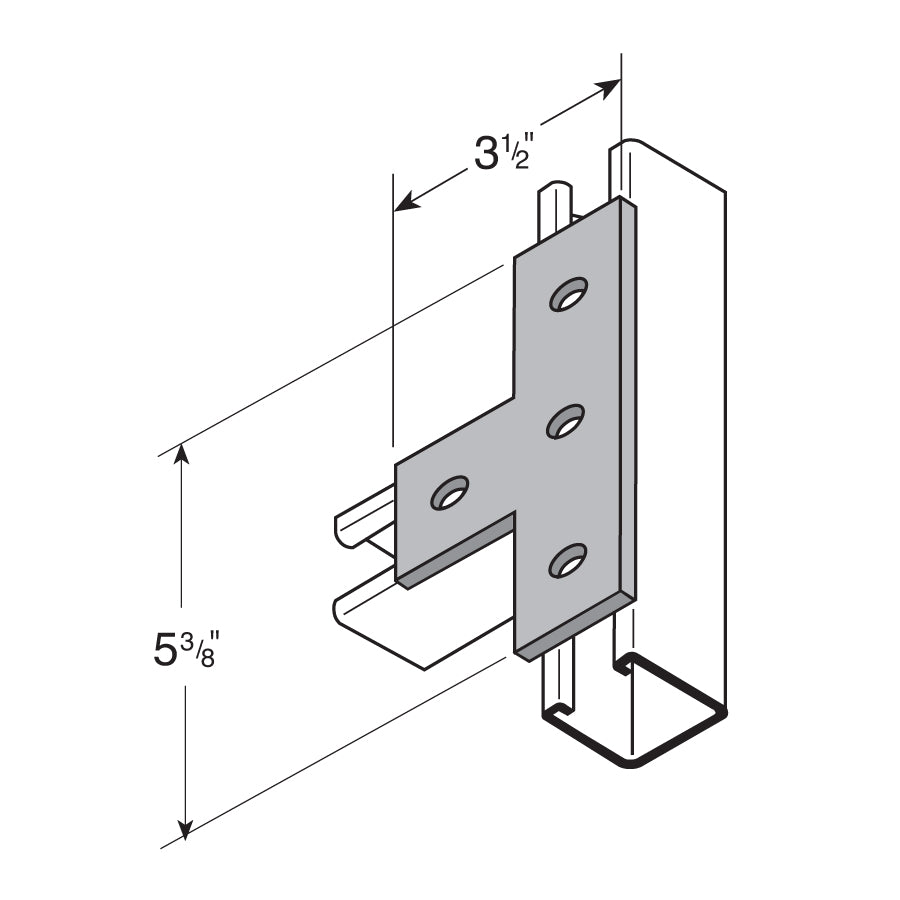 Flexstrut FS-5022 4-Hole Flat Tee Plate Drawing With Dimensions