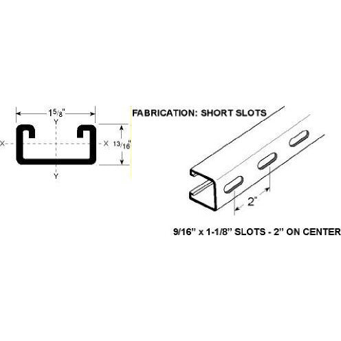 Flexstrut FS-520 Short Slots Drawing With Dimensions