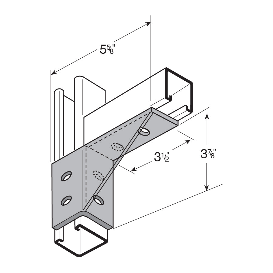 Flexstrut FS-5526 Gusset Corner Channel Wing Connector Drawing With Dimensions