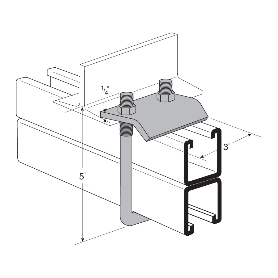 Flexstrut FS-5708 U-Bolt Beam Clamp For FS-201 Channel Drawing With Dimensions