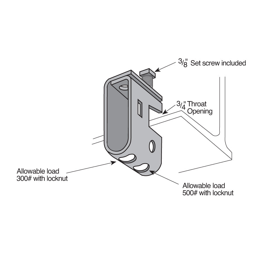 Flexstrut All Purpose Beam Clamp With J-Bolt Drawing With Dimensions