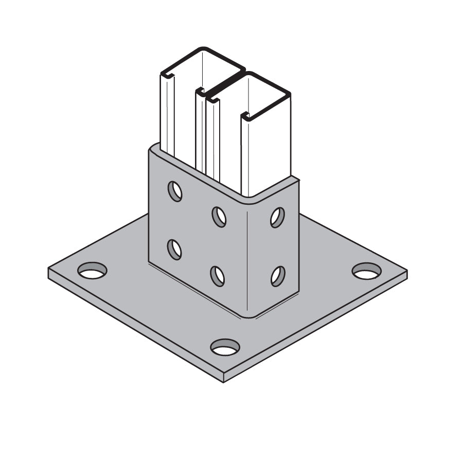 Flexstrut Square Double Channel Post Base 2-Level Drawing