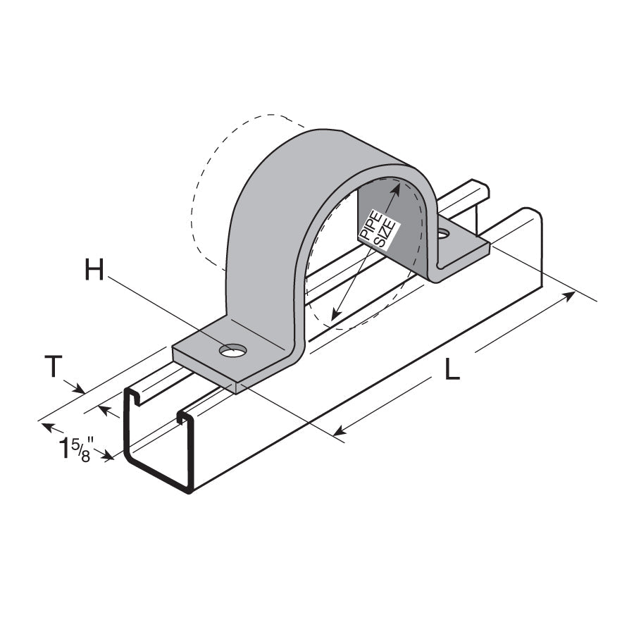 Flexstrut Pipe Strap Drawing With Dimension Callout