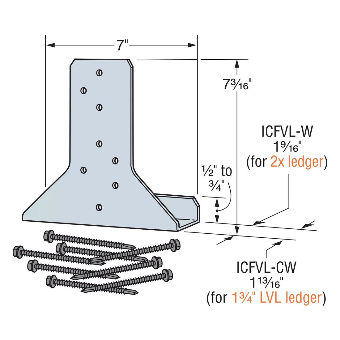 Simpson Icfvl-cw Steel Ledger Connector Composite Wood To Icf, 15 Pack 